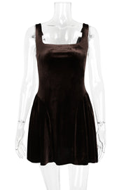Burgundy Velvet Square Neck A-line Short Dress