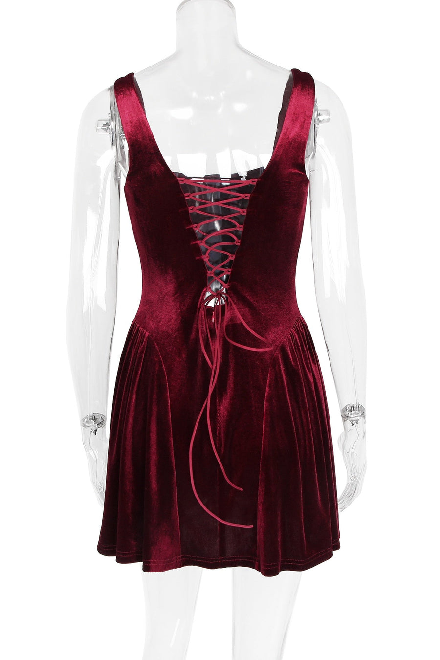 Burgundy Velvet Square Neck A-line Short Dress