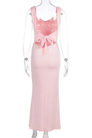 Pink Cowl Neck Fitted Slit Long Dress