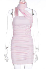 Light Pink One Shoulder Tight Short Dress