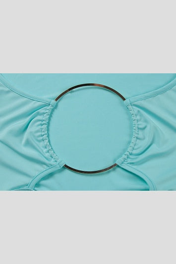 Teal Halter Cowl Neck Fitted Maxi Dress