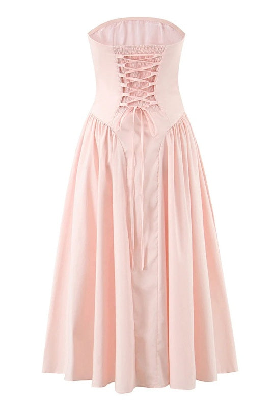 Pink Strapless A-line Maxi Dress