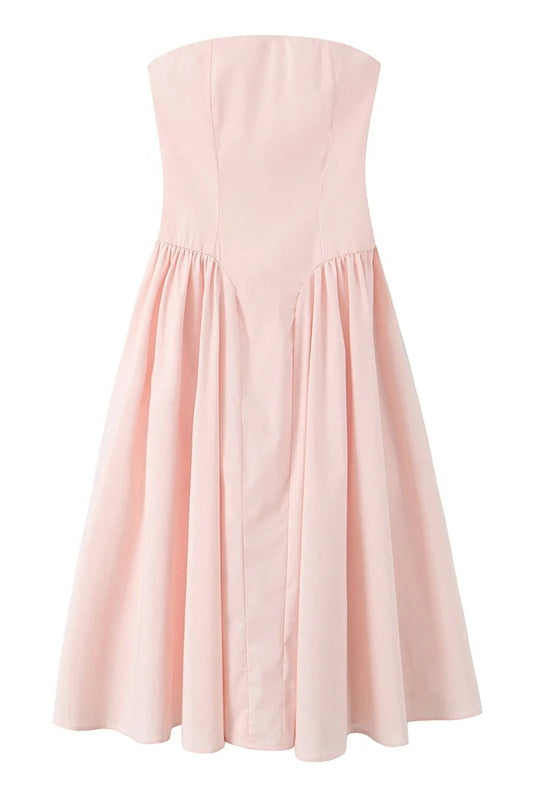 Pink Strapless A-line Maxi Dress