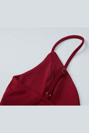 Wine Red V Neck Fitted Long Maxi Dress