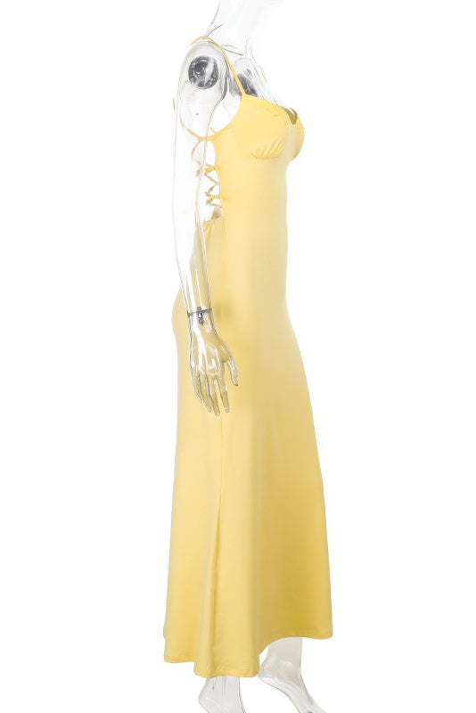 Yellow Spaghetti Straps Tight Long Dress