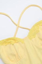 Yellow Spaghetti Straps Tight Long Dress