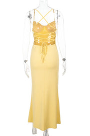 Yellow Spaghetti Straps Tight Long Dress