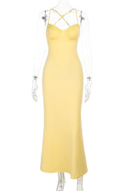 Yellow Spaghetti Straps Tight Long Dress
