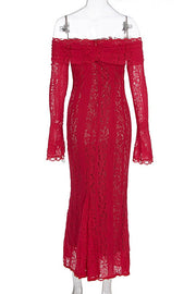 Red Lace Off-the-shoulder Long Dress