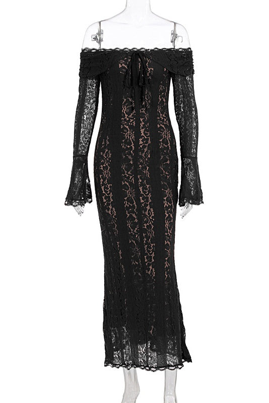 Red Lace Off-the-shoulder Long Dress