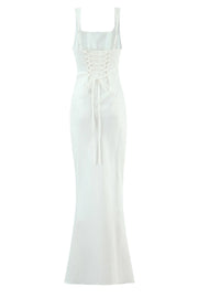 Square Neck Navy Blue Ruched Fitted Long Dress