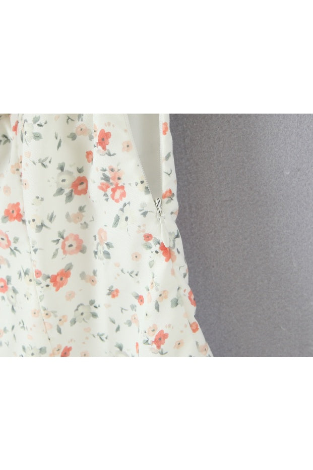 Black Floral A-line Short Dress with Short Sleeves