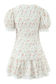 Black Floral A-line Short Dress with Short Sleeves