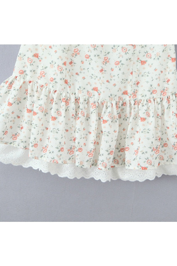 Black Floral A-line Short Dress with Short Sleeves