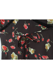 Black Printed V-Neck Long Dress with Lace Trim