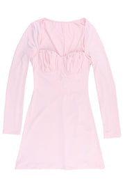 Long Sleeves Pink Short Dress
