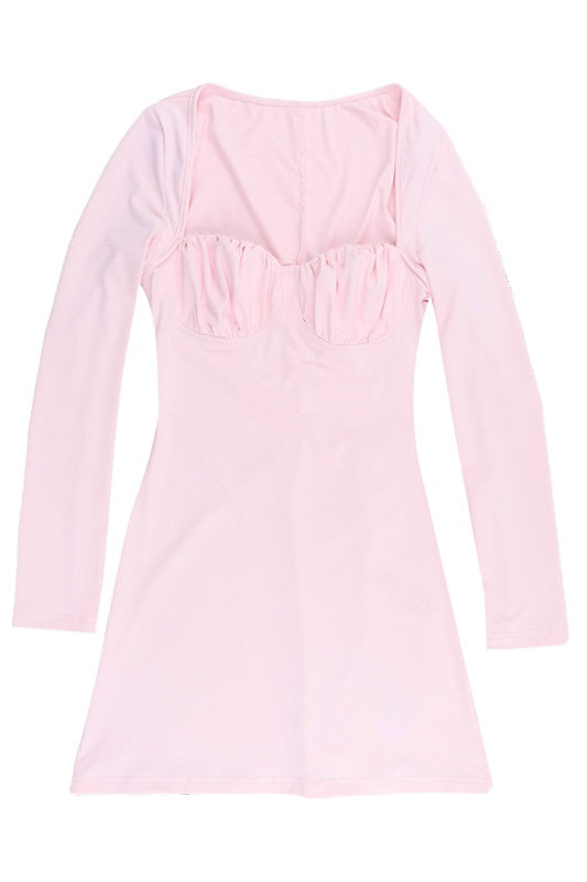 Long Sleeves Pink Short Dress