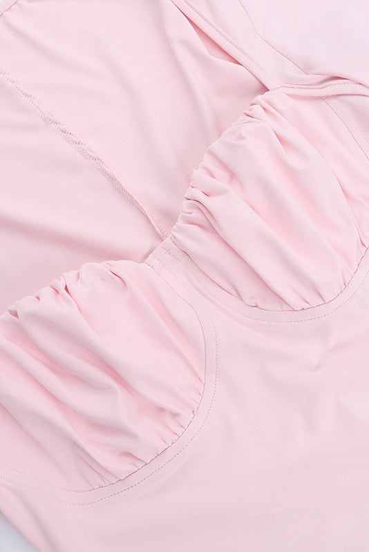Long Sleeves Pink Short Dress