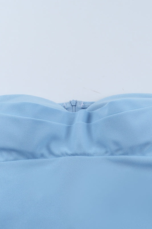 Blue Long Sleeves Tight Short Dress