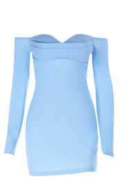 Blue Long Sleeves Tight Short Dress