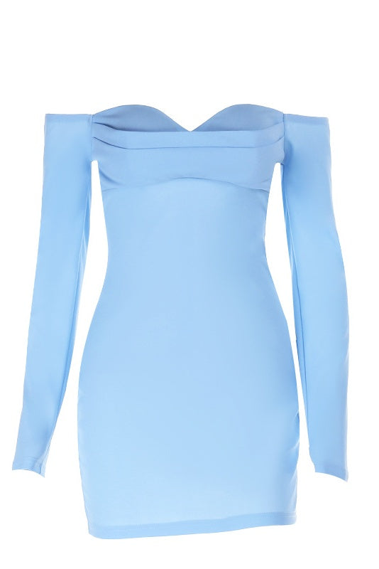 Blue Long Sleeves Tight Short Dress