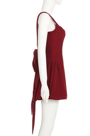 Square Neck Red Velvet A-line Short Dress
