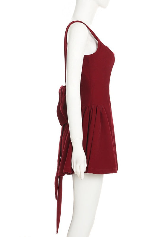 Square Neck Red Velvet A-line Short Dress