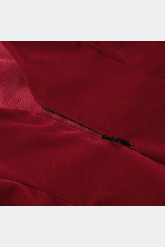 Square Neck Red Velvet A-line Short Dress