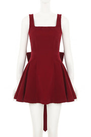 Square Neck Red Velvet A-line Short Dress