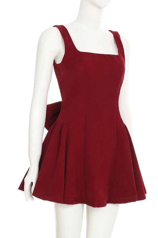 Square Neck Red Velvet A-line Short Dress