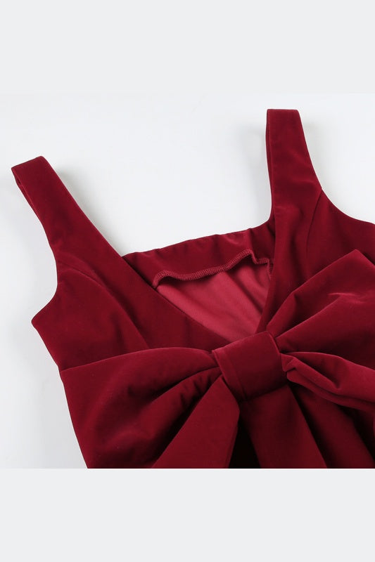Square Neck Red Velvet A-line Short Dress