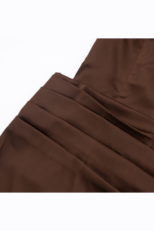 Brown Strapless Fitted Draped Long Dress