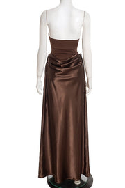 Brown Sweetheart Draped Long Dress