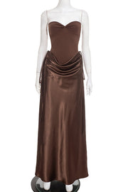 Brown Sweetheart Draped Long Dress