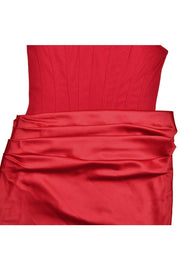 Red Square Neck Draped Fitted Dress