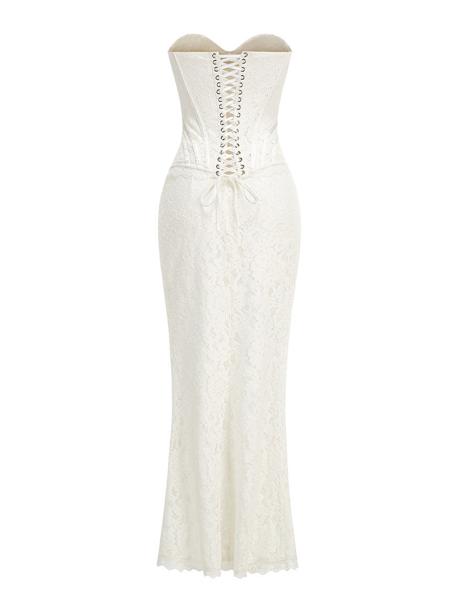 White Lace Sweetheart Corset Mermaid Dress