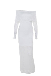 Long Sleeves White Lace Crepe Mermaid Dress