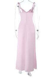 Ruffle Straps Pink Maxi Long Dress