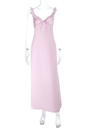 Ruffle Straps Pink Maxi Long Dress