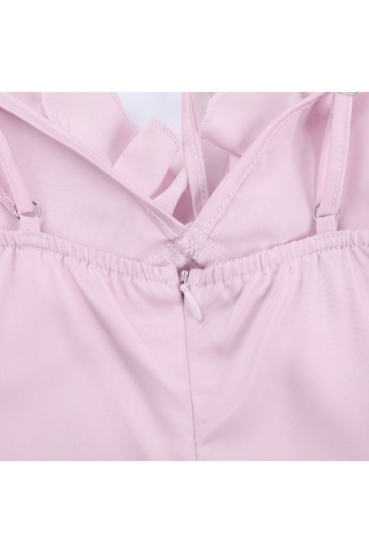 Ruffle Straps Pink Maxi Long Dress