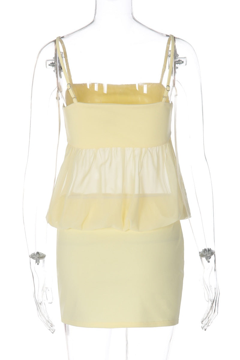 Yellow Bodycon Straps Mini Dress