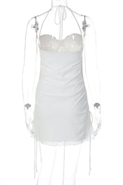 White Halter Tie Bodycon Mini Dress