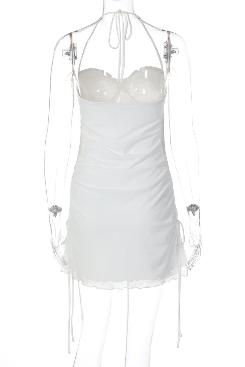 White Halter Tie Bodycon Mini Dress