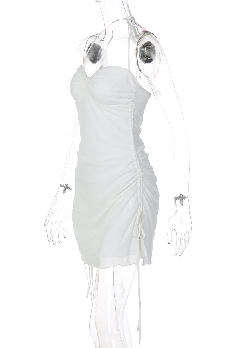 White Halter Tie Bodycon Mini Dress