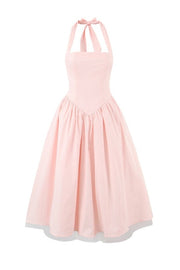 Pink Halter Tie Long A-line Dress