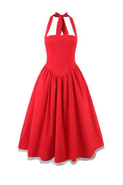 Pink Halter Tie Long A-line Dress