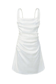 Brown Satin Square Neck A-Line Mini Dress