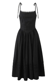 Black Lace Neck Ruched Long Party Dress