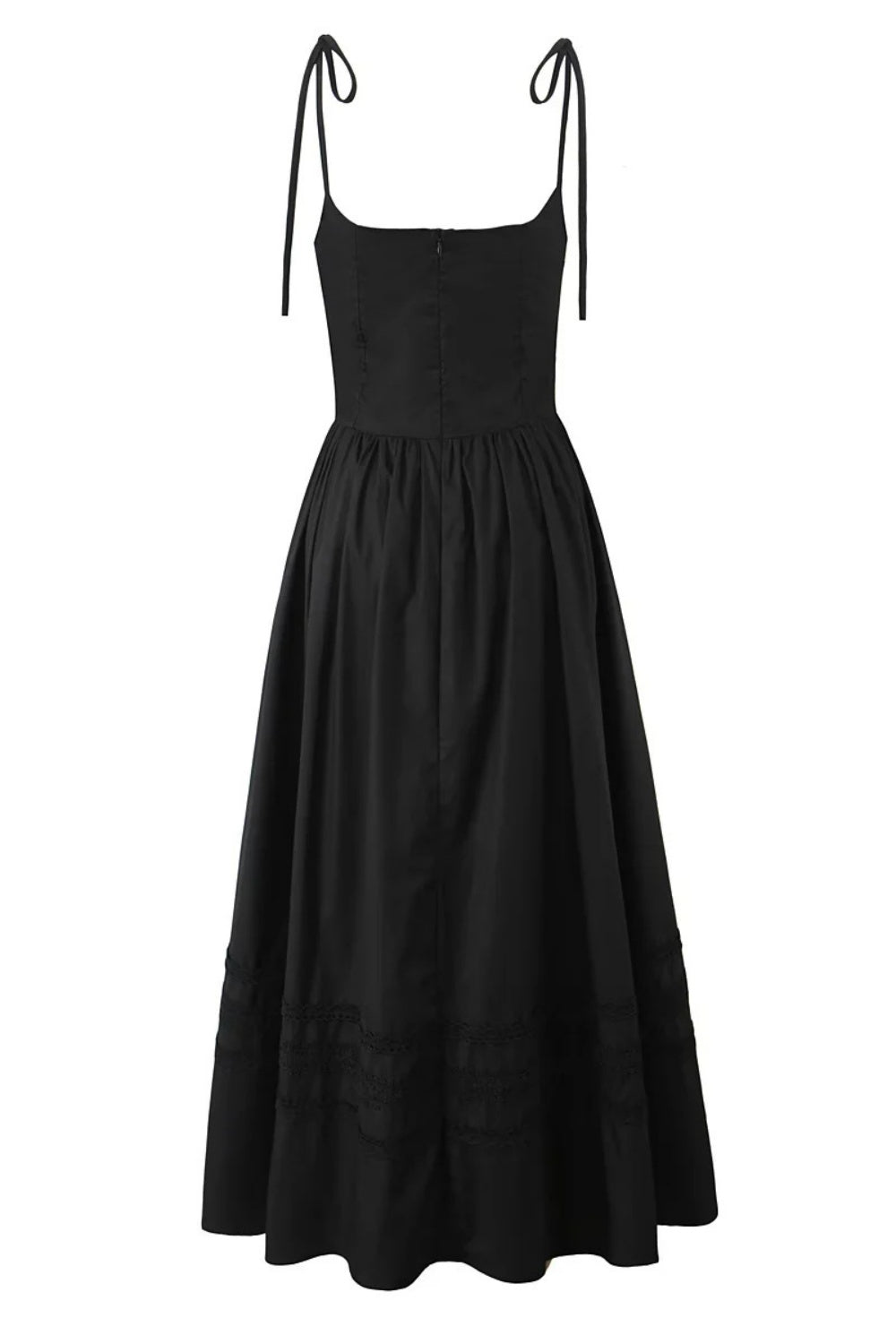 Black Lace Neck Ruched Long Party Dress