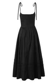 Black Lace Neck Ruched Long Party Dress